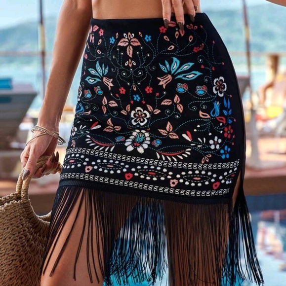 High Waist Tassel Hem Vacation Skirt